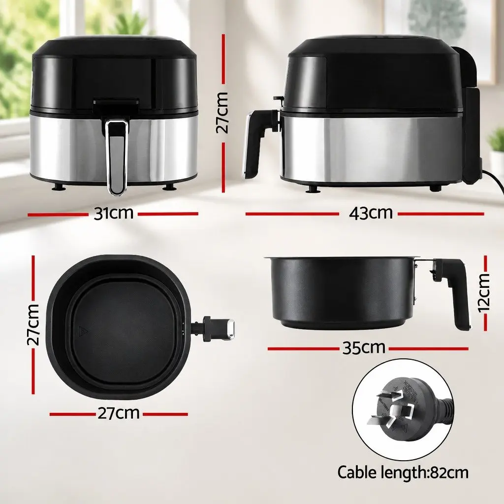 Air Fryer Grill Stainless Steel 5.5L Capacity 1500W Touch Control Black