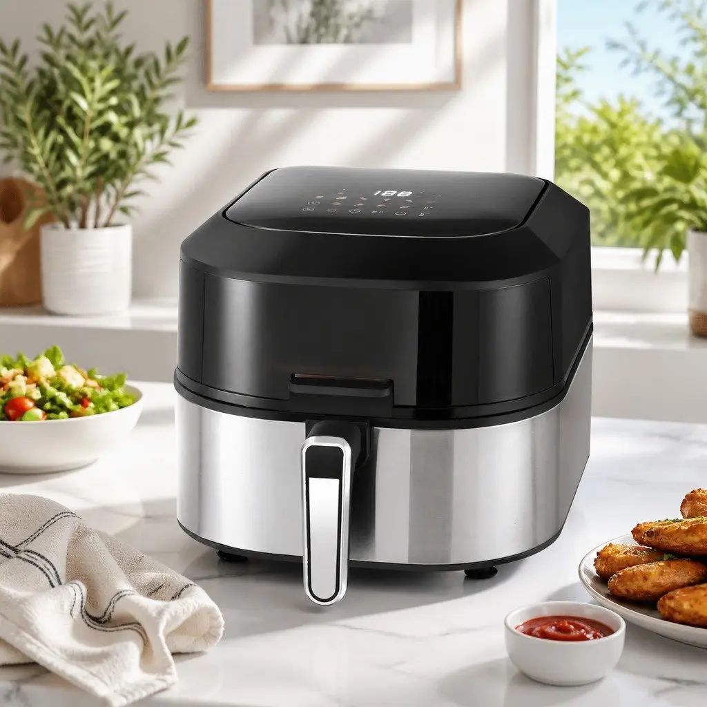 Air Fryer Grill Stainless Steel 5.5L Capacity 1500W Touch Control Black