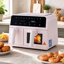 9L Pink Dual Zone Air Fryer with Independent Baskets