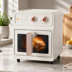 1700W Cream Air Fryer with 6L Capacity and Knob Control