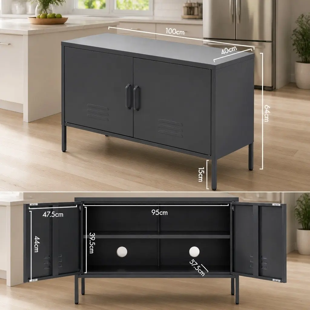 Buffet Sideboard Cold Rolled Steel 100cm Charcoal Black