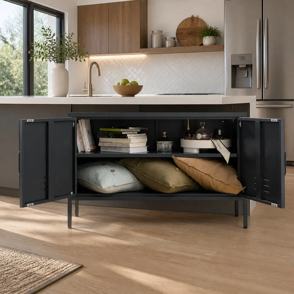 Buffet Sideboard Cold Rolled Steel 100cm Charcoal Black