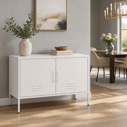 Sturdy White Metal Buffet Sideboard Storage Cabinet