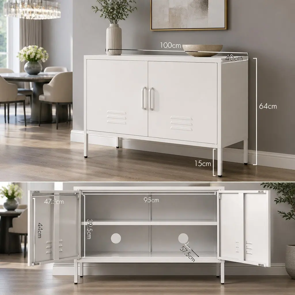 White Metal Buffet Sideboard Storage Cabinet