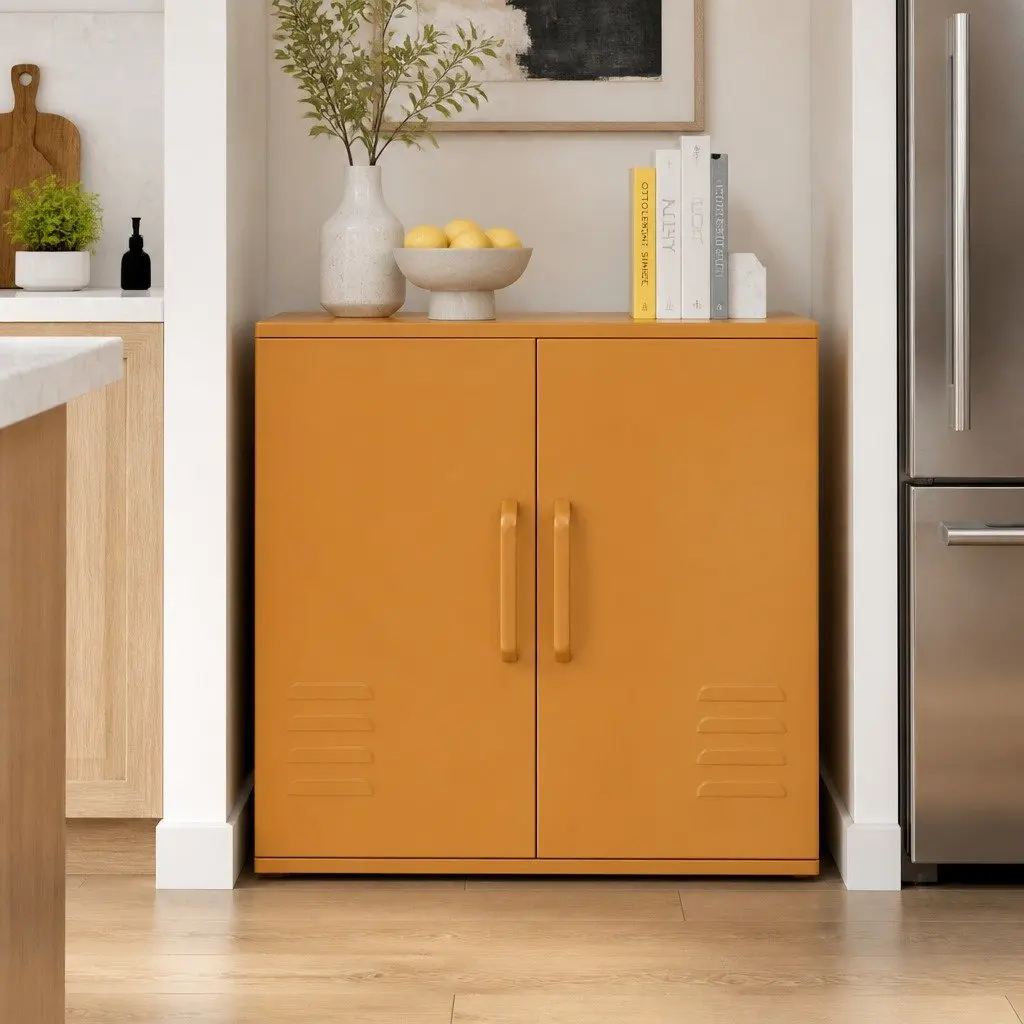 Metal Sideboard Buffet Cabinet Cold Rolled Steel 100cm Yellow