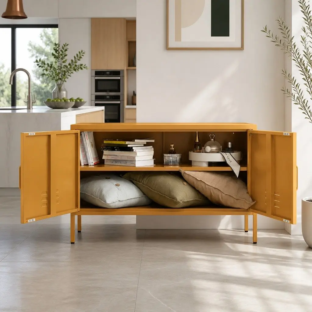 Metal Sideboard Buffet Cabinet Cold Rolled Steel 100cm Yellow