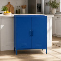 Sturdy Blue Metal Sideboard Cabinet for Storage