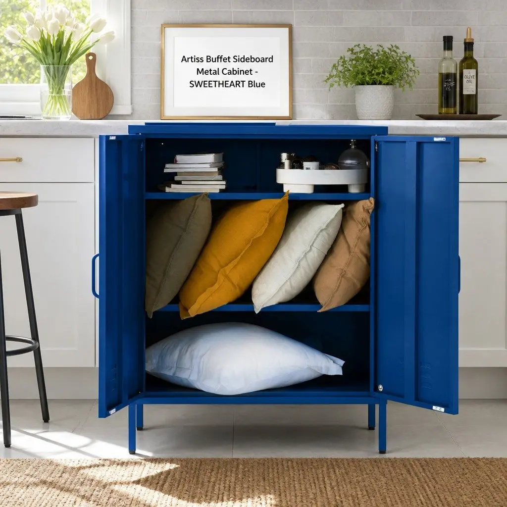 Blue Metal Sideboard Cabinet for Storage