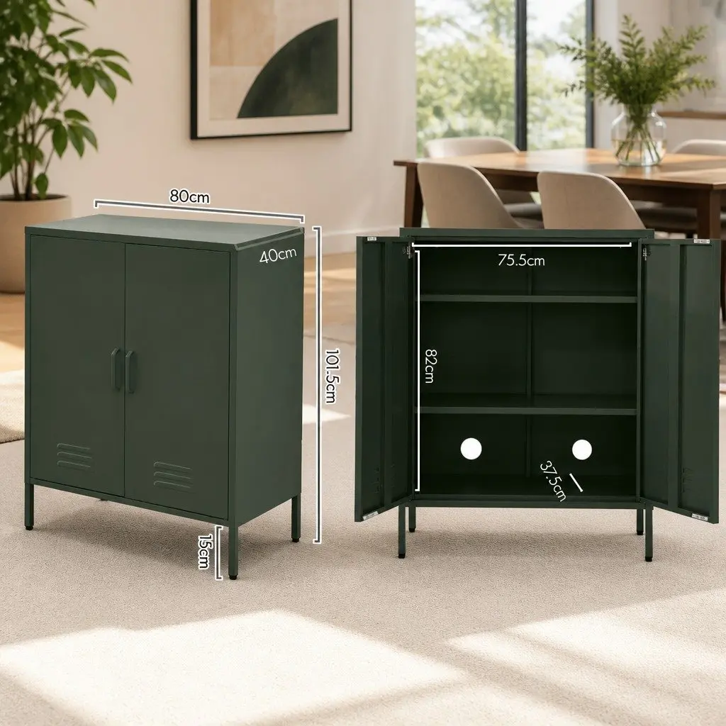 Green Metal Buffet Sideboard with Adjustable Storage