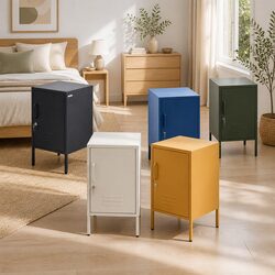 Stylish Black Metal Bedside Cabinet with Secure Storage