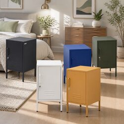Stylish Green Metal Bedside Table with Adjustable Shelf