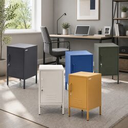 Stylish White Metal Bedside Table with Adjustable Shelf