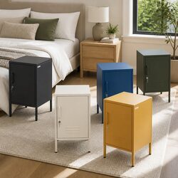 Bedside Table Metal Cabinet with Adjustable Shelf Lock Yellow Storage Locker