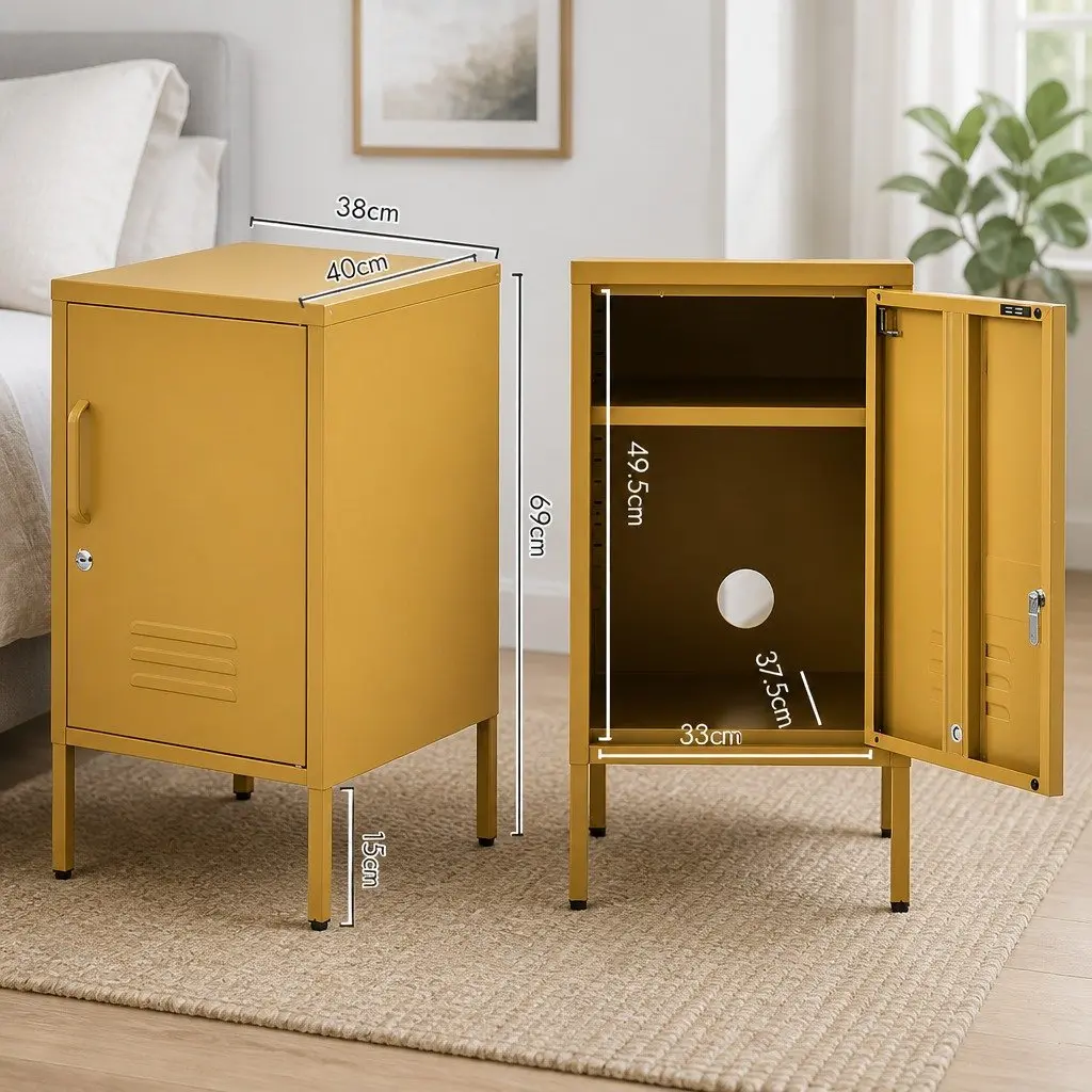 Metal Bedside Cabinet with Adjustable Shelf