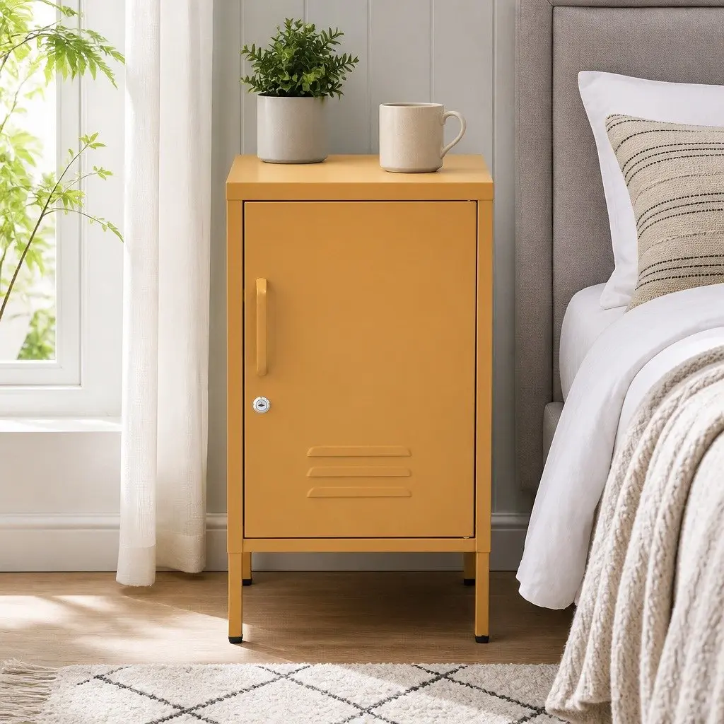 Metal Bedside Cabinet with Adjustable Shelf