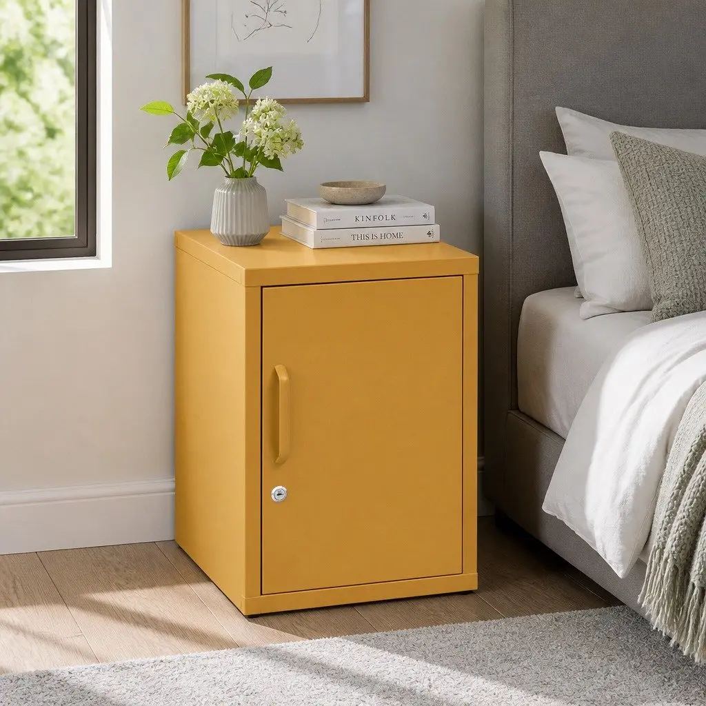 Metal Bedside Cabinet with Adjustable Shelf