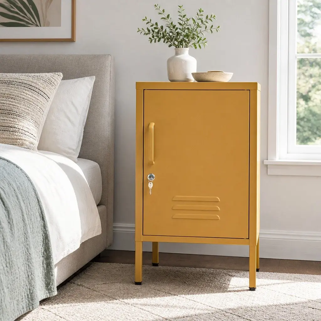 Metal Bedside Cabinet with Adjustable Shelf