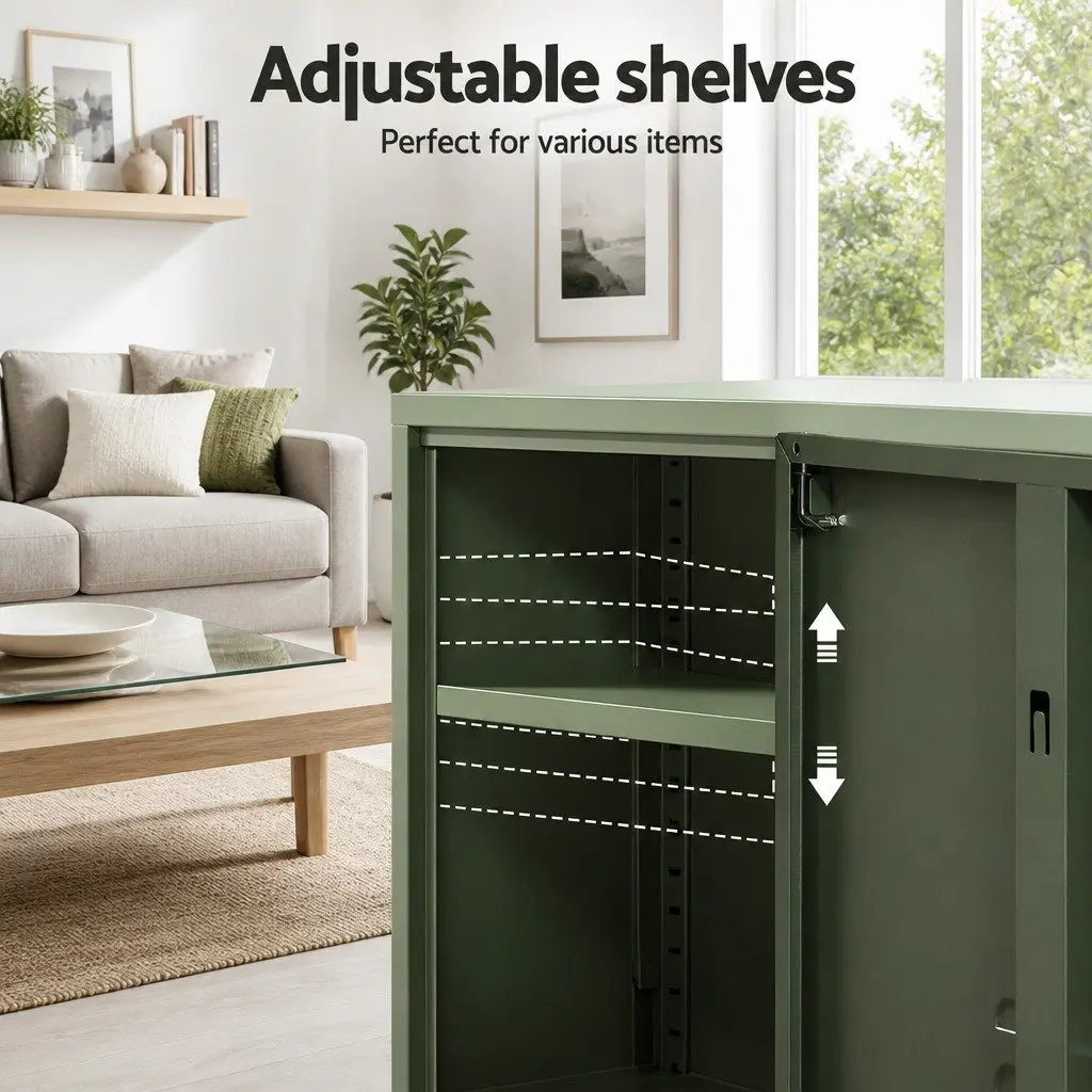 Buffet Sideboard Cabinet Cold Rolled Steel 60cm W x 40cm D x 101.5cm H Green Set of 2