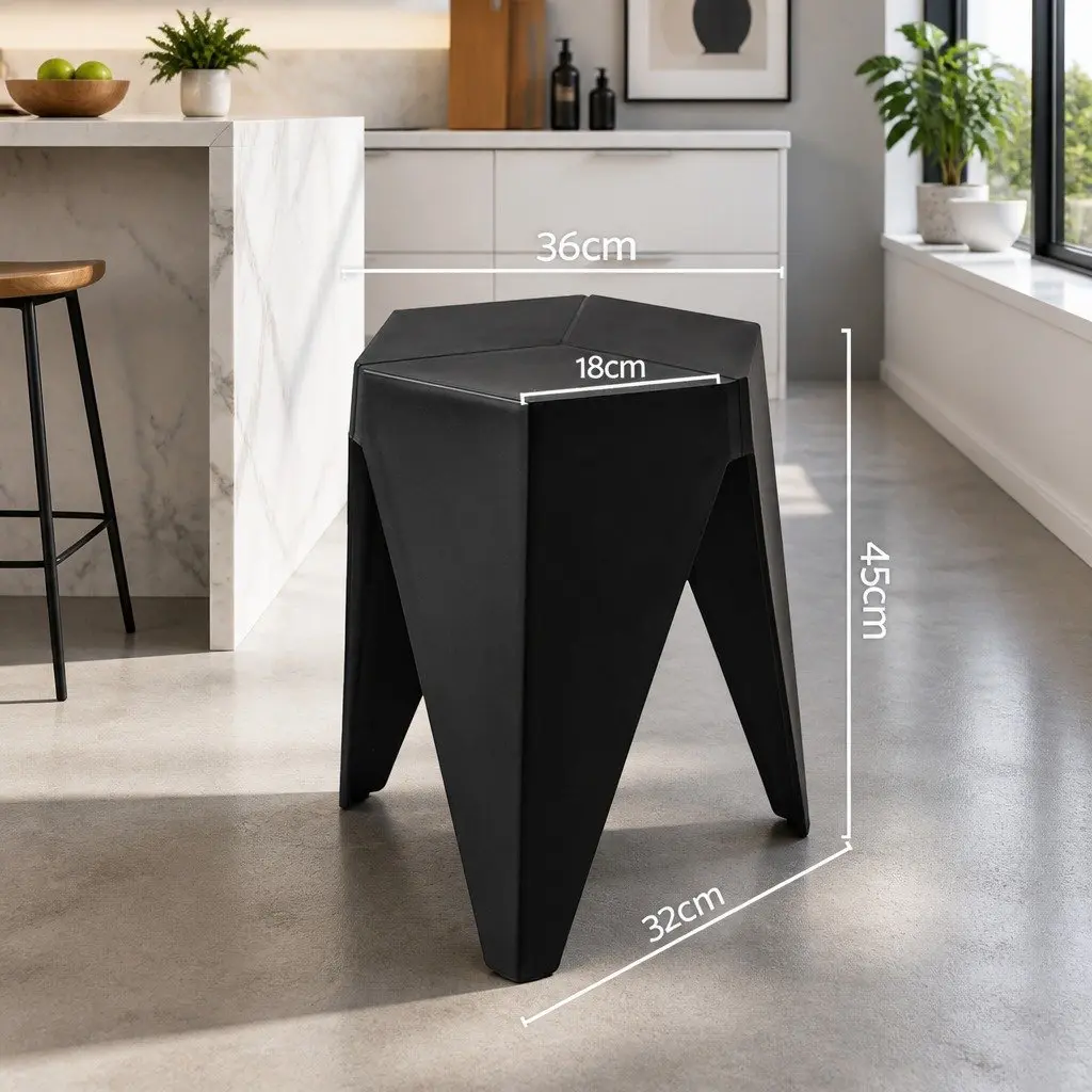 Bar Stools Set of 2 Puzzle Design Stackable Modern Home Indoor Outdoor Black
