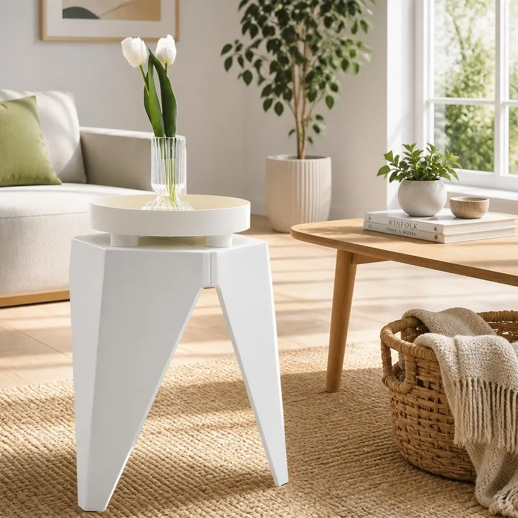 Bar Stools Puzzle Design Set of 2 Stackable Seat White Modern Living Room