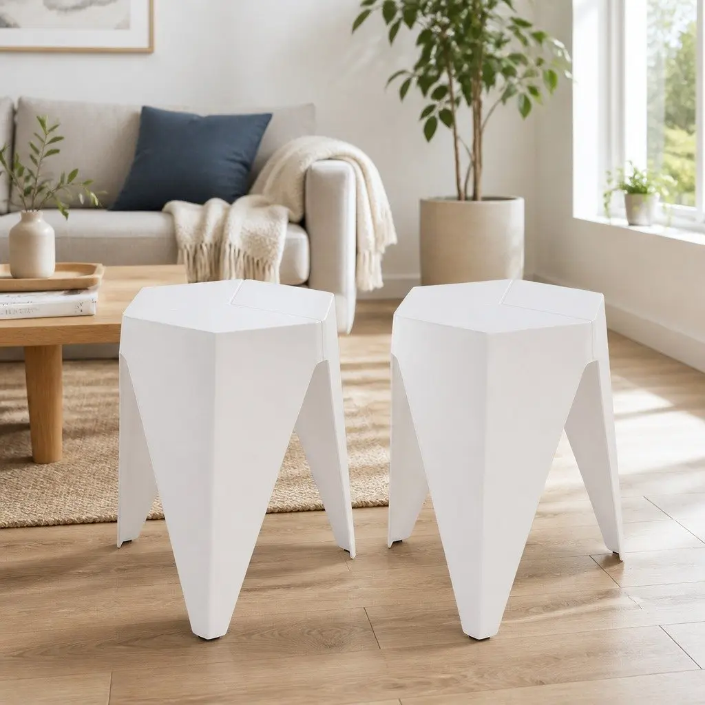 Bar Stools Puzzle Design Set of 2 Stackable Seat White Modern Living Room
