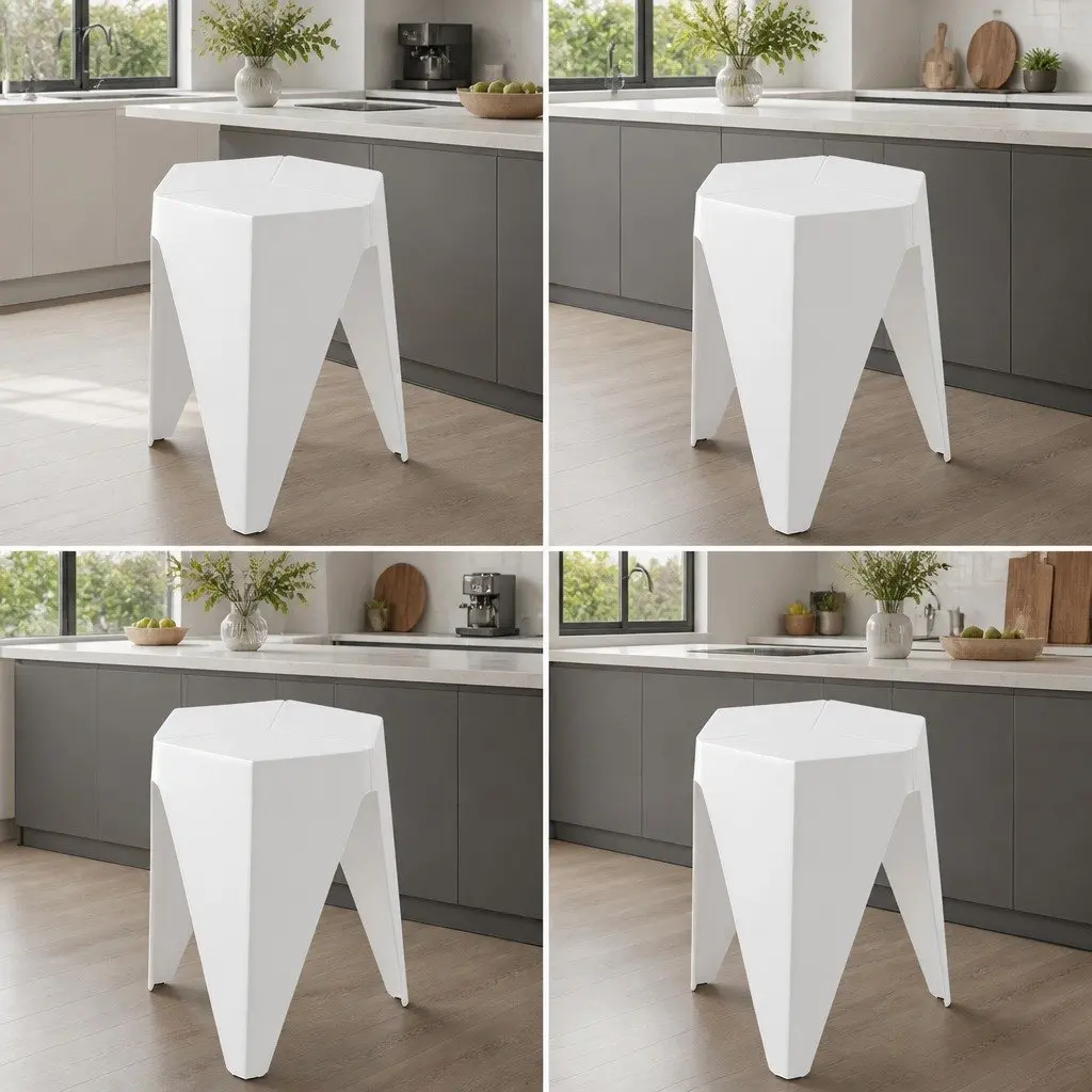 4PC Puzzle Stackable Bar Stools White Modern Design Seat Storage Versatile Use