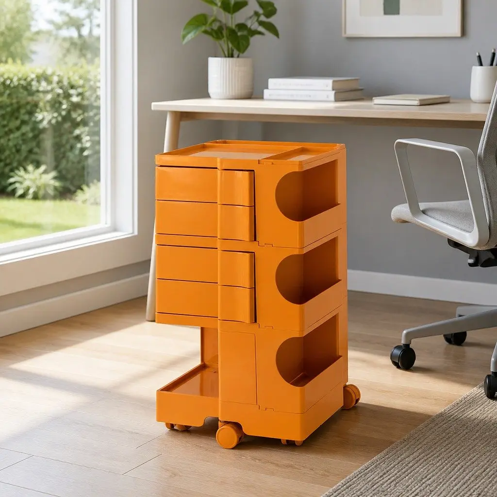 5 Tier Storage Trolley with Orange Wheels and Solid Build