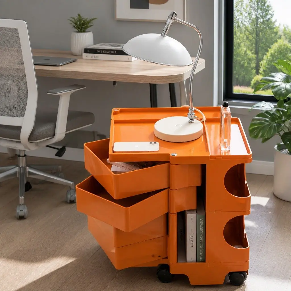 5 Tier Storage Trolley with Orange Wheels and Solid Build