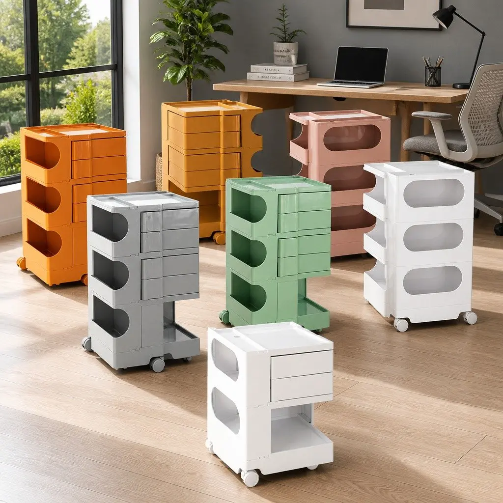 5 Tier Storage Trolley with Orange Wheels and Solid Build