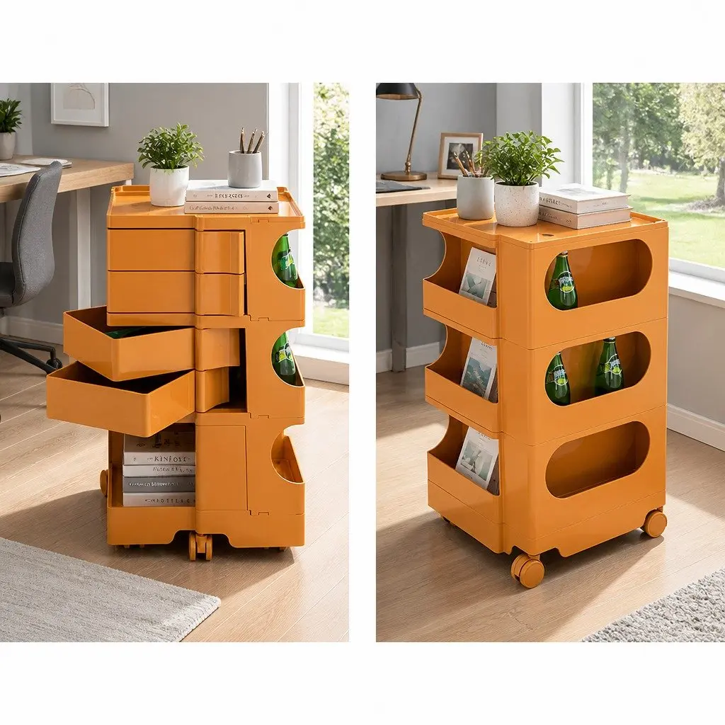 5 Tier Storage Trolley with Orange Wheels and Solid Build
