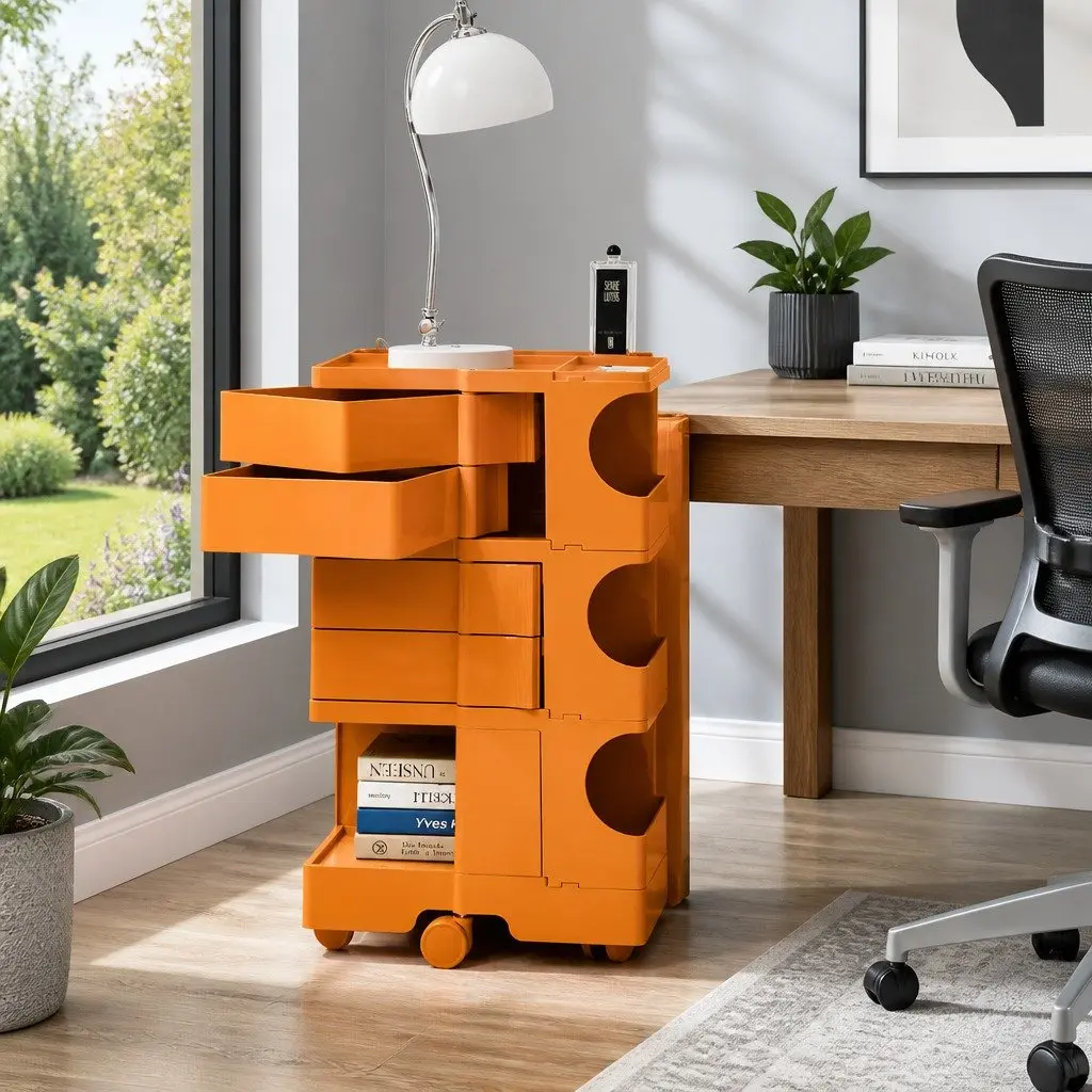 5 Tier Storage Trolley with Orange Wheels and Solid Build