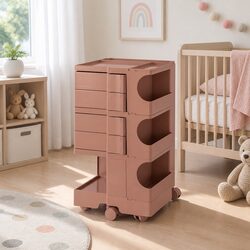 5-Tier Pink Storage Trolley with Fold-Out Shelves