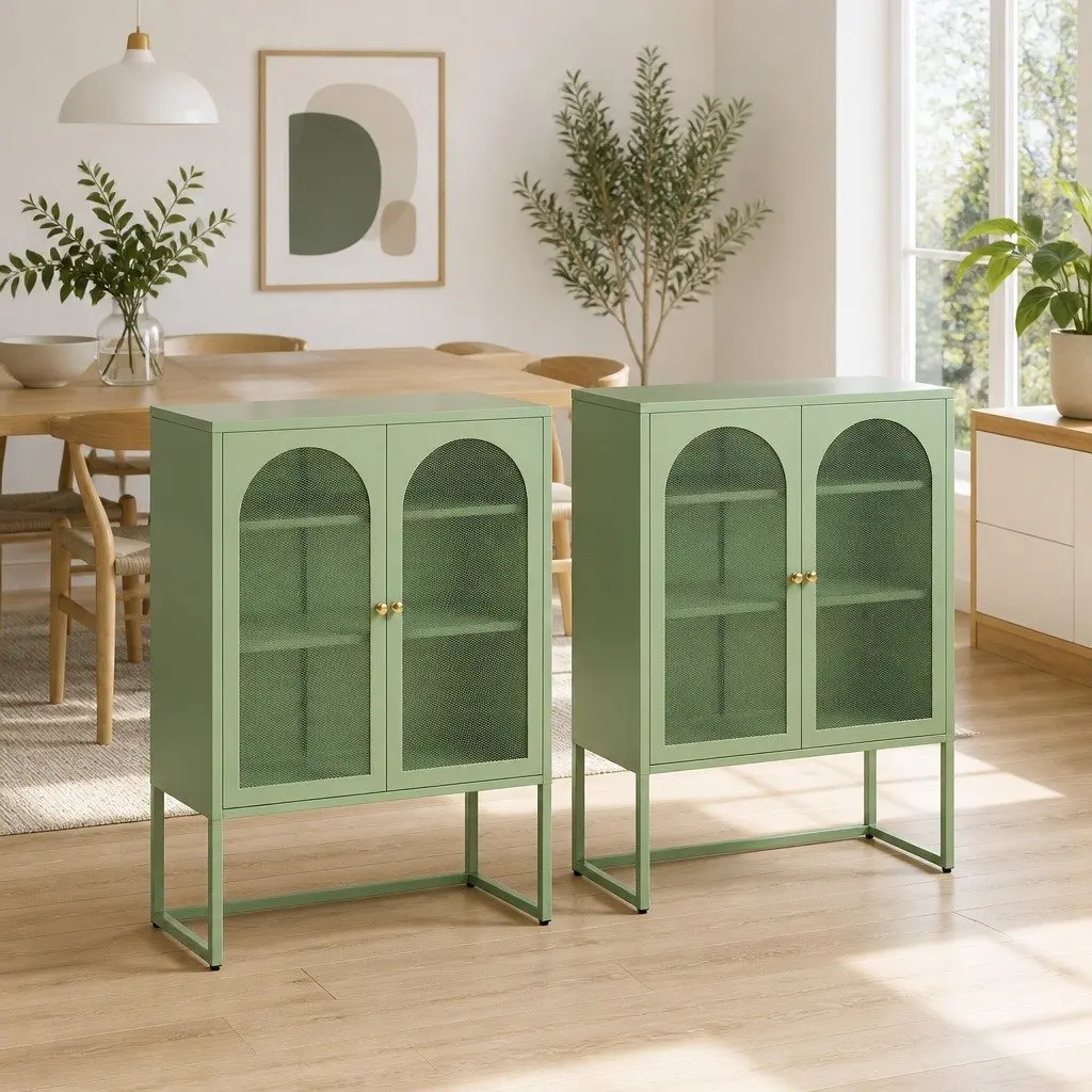 2x Buffet Sideboard Cabinet with Mesh Doors