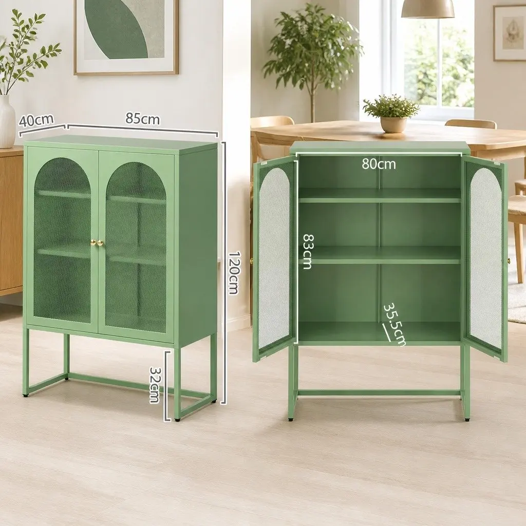 Buffet Sideboard Cabinet Cold Rolled Steel 85cm x 40cm x 120cm Light Green 2 Door Storage Unit Set