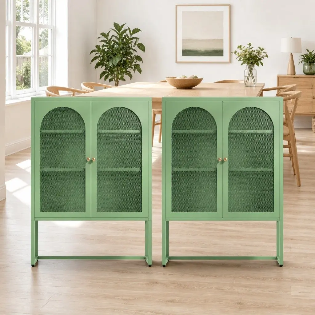 Buffet Sideboard Cabinet Cold Rolled Steel 85cm x 40cm x 120cm Light Green 2 Door Storage Unit Set