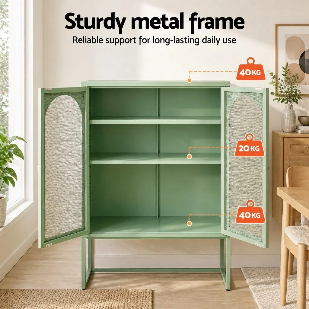 Buffet Sideboard Cabinet Cold Rolled Steel 85cm x 40cm x 120cm Light Green 2 Door Storage Unit Set