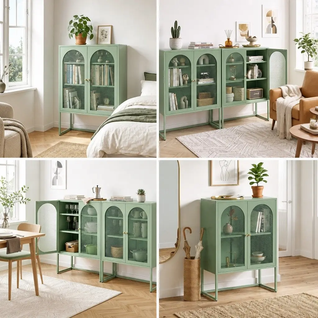 Buffet Sideboard Cabinet Cold Rolled Steel 85cm x 40cm x 120cm Light Green 2 Door Storage Unit Set
