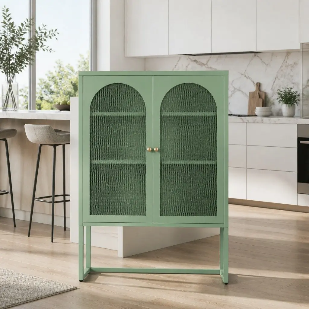 Buffet Sideboard Storage Cabinet Cold Rolled Steel 85cm W x 40cm D x 120cm H Light Green Mesh