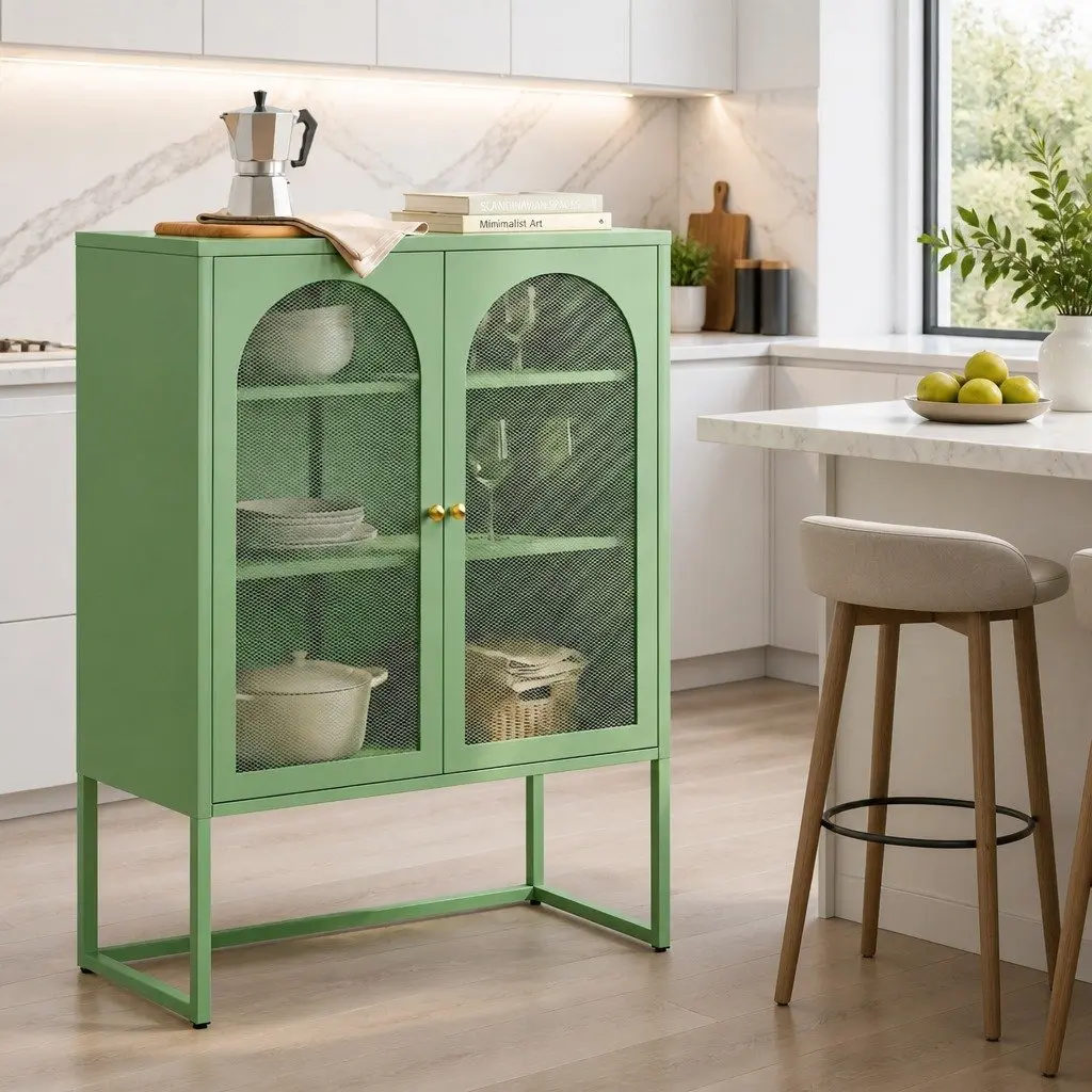 Light Green 2-Door Buffet Sideboard Cabinet