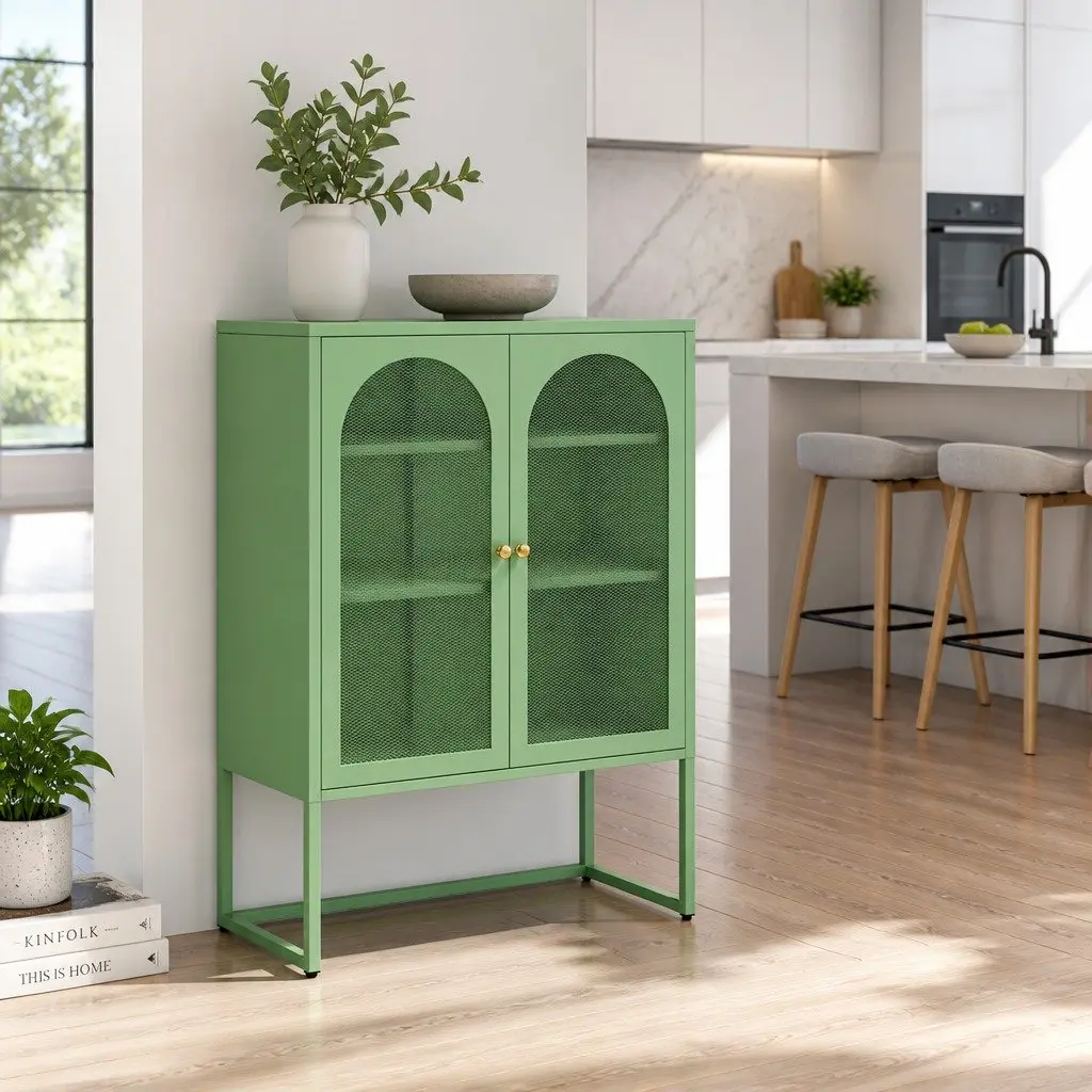 Light Green 2-Door Buffet Sideboard Cabinet