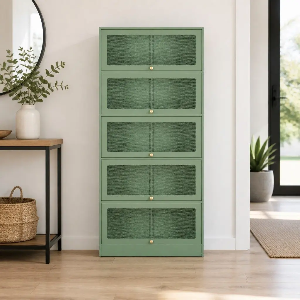 Light Green 5-Tier Buffet Sideboard with Steel Construction