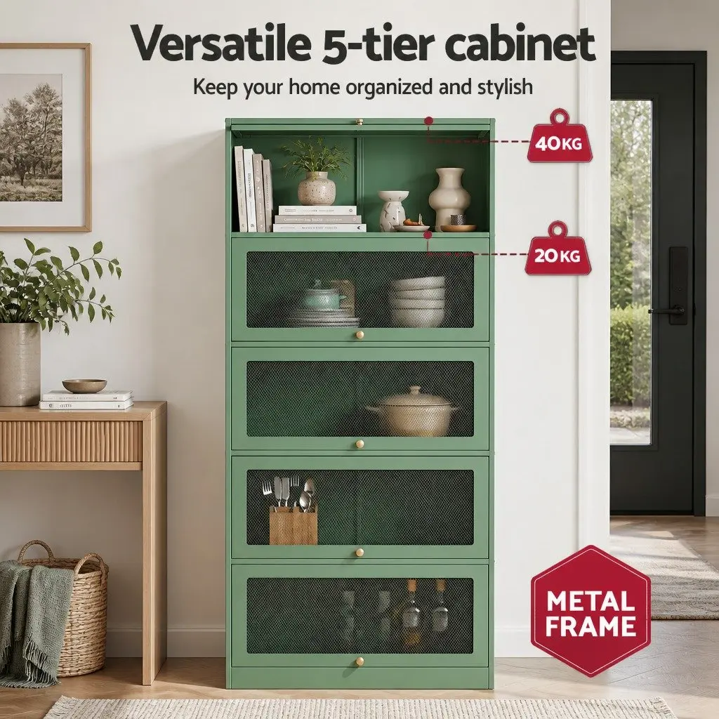 Light Green 5-Tier Buffet Sideboard with Steel Construction