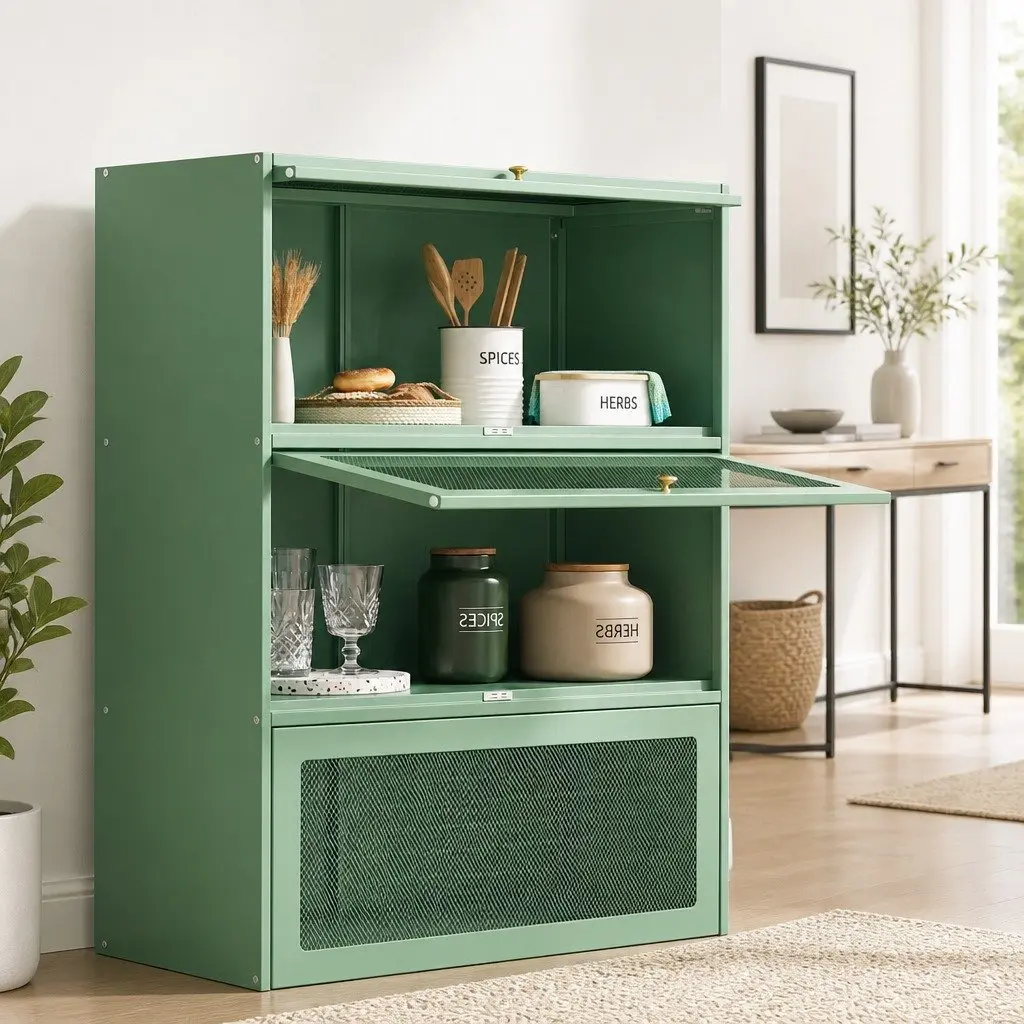 Light Green 5-Tier Buffet Sideboard with Steel Construction
