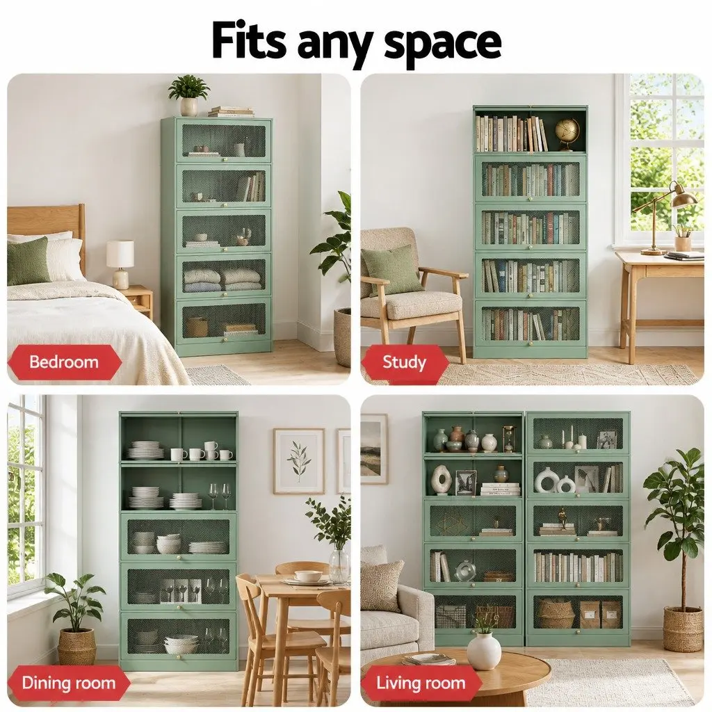 Light Green 5-Tier Buffet Sideboard with Steel Construction
