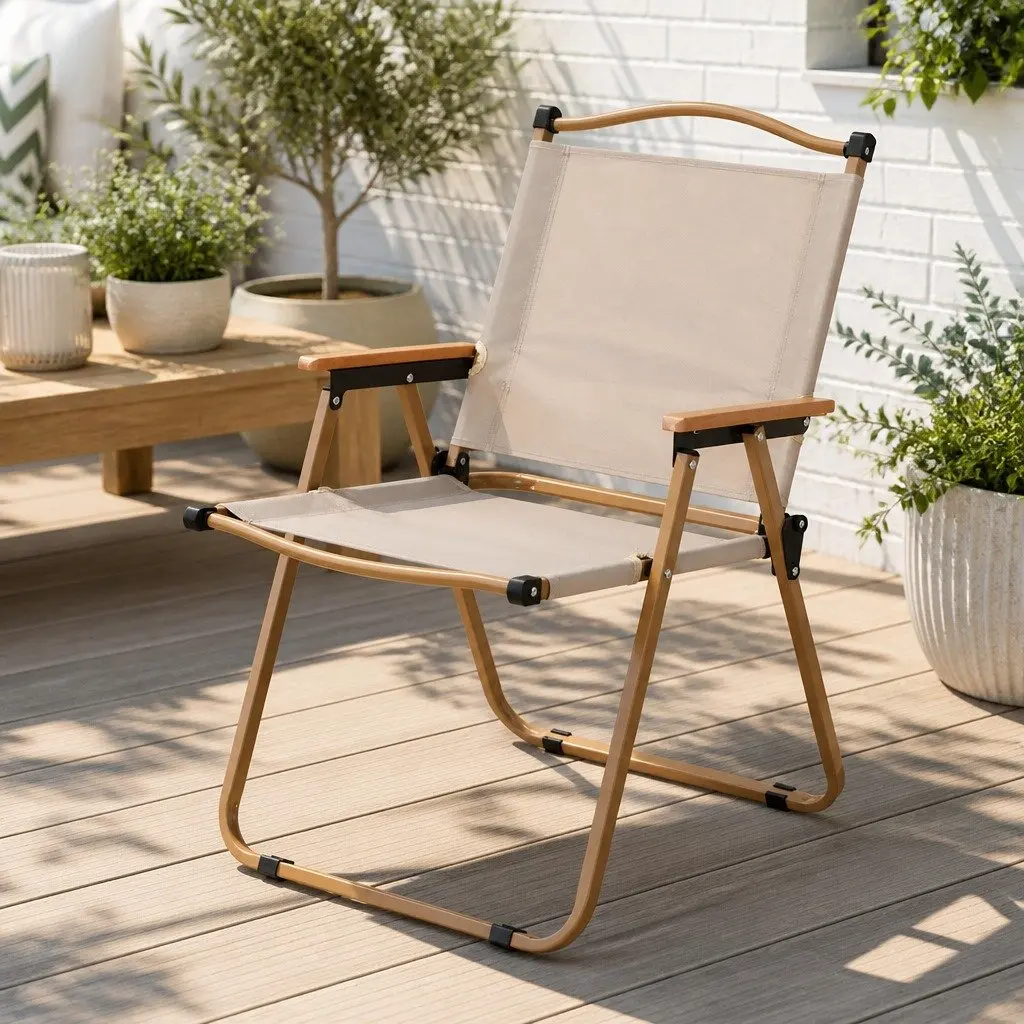Outdoor Folding Chair Steel 53L x 67W x 78H cm Water-resistant 900D Oxford Fabric Lightweight Beige