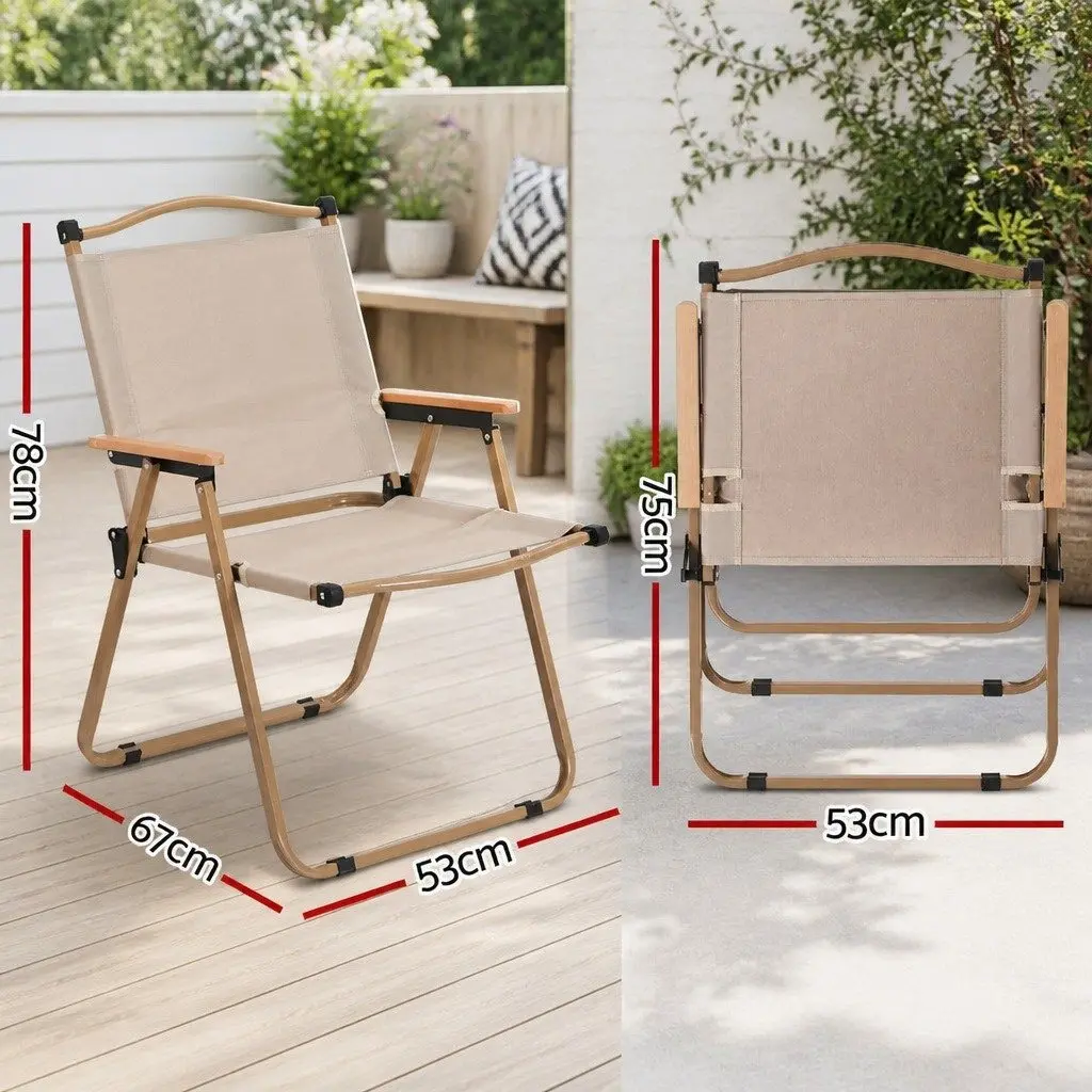 Outdoor Folding Chair Steel 53L x 67W x 78H cm Water-resistant 900D Oxford Fabric Lightweight Beige