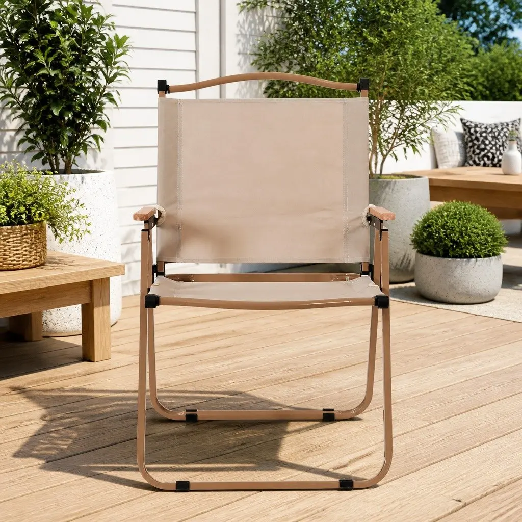 Outdoor Folding Chair Steel 53L x 67W x 78H cm Water-resistant 900D Oxford Fabric Lightweight Beige