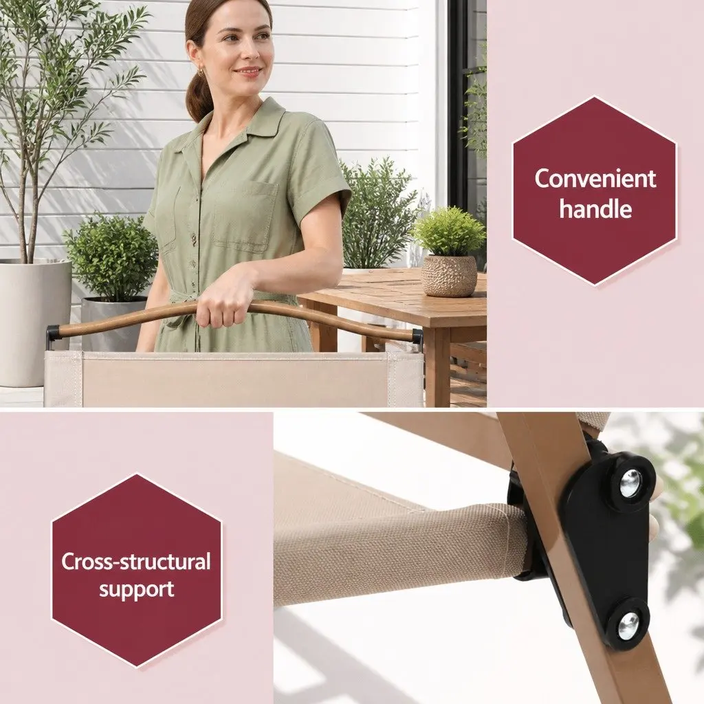 Outdoor Folding Chair Steel 53L x 67W x 78H cm Water-resistant 900D Oxford Fabric Lightweight Beige