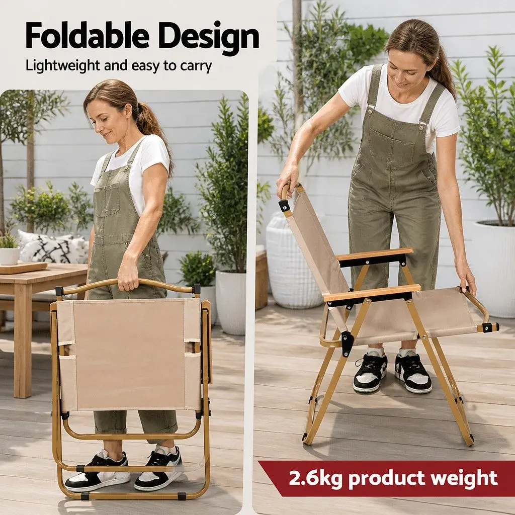 Outdoor Folding Chair Steel 53L x 67W x 78H cm Water-resistant 900D Oxford Fabric Lightweight Beige