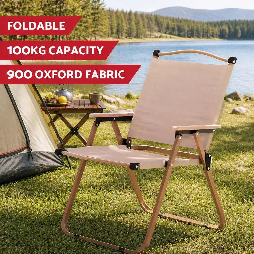 3 Piece Camping Table Chair Set Aluminium Portable Folding Outdoor Furniture Beige Black